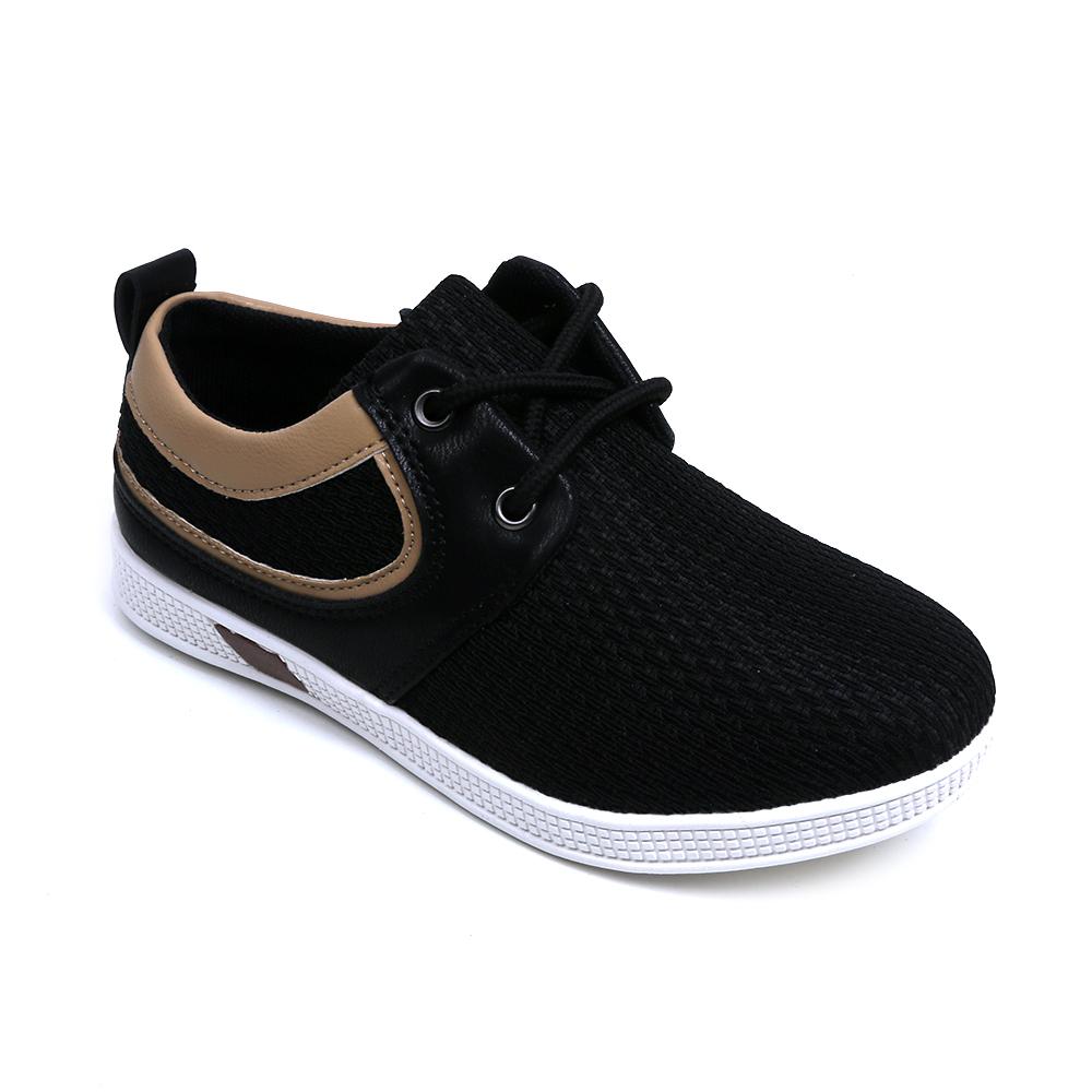 Casual Lace Up Sneakers For Boys - Black/Beige (JS-035A)